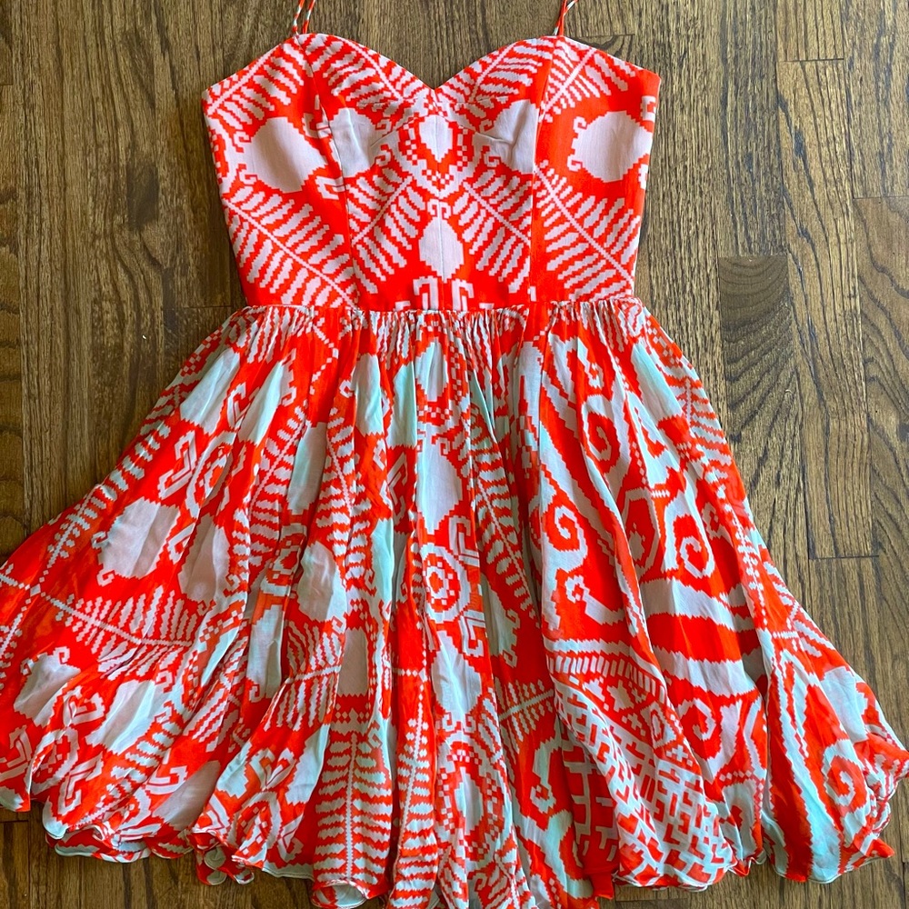 Milly of New York dress, size 2, coral multi color, like new worn only 1 time.